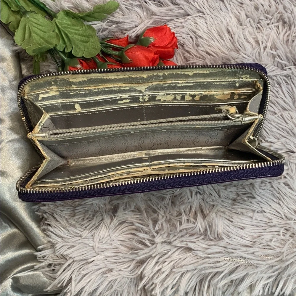 🌹 VINTAGE Michael Kors Shiny Deep Purple Zip-Around Leather Wallet